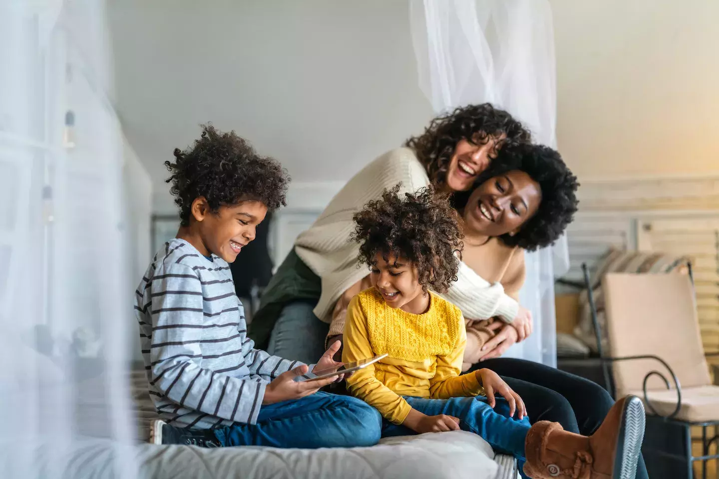 family at home on tablet family at home on tablet