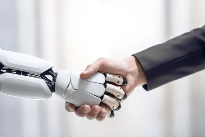 robot and human shaking hands robot and human shaking hands