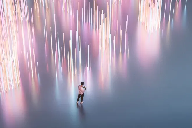 Man on phone with light trails Man on phone with light trails