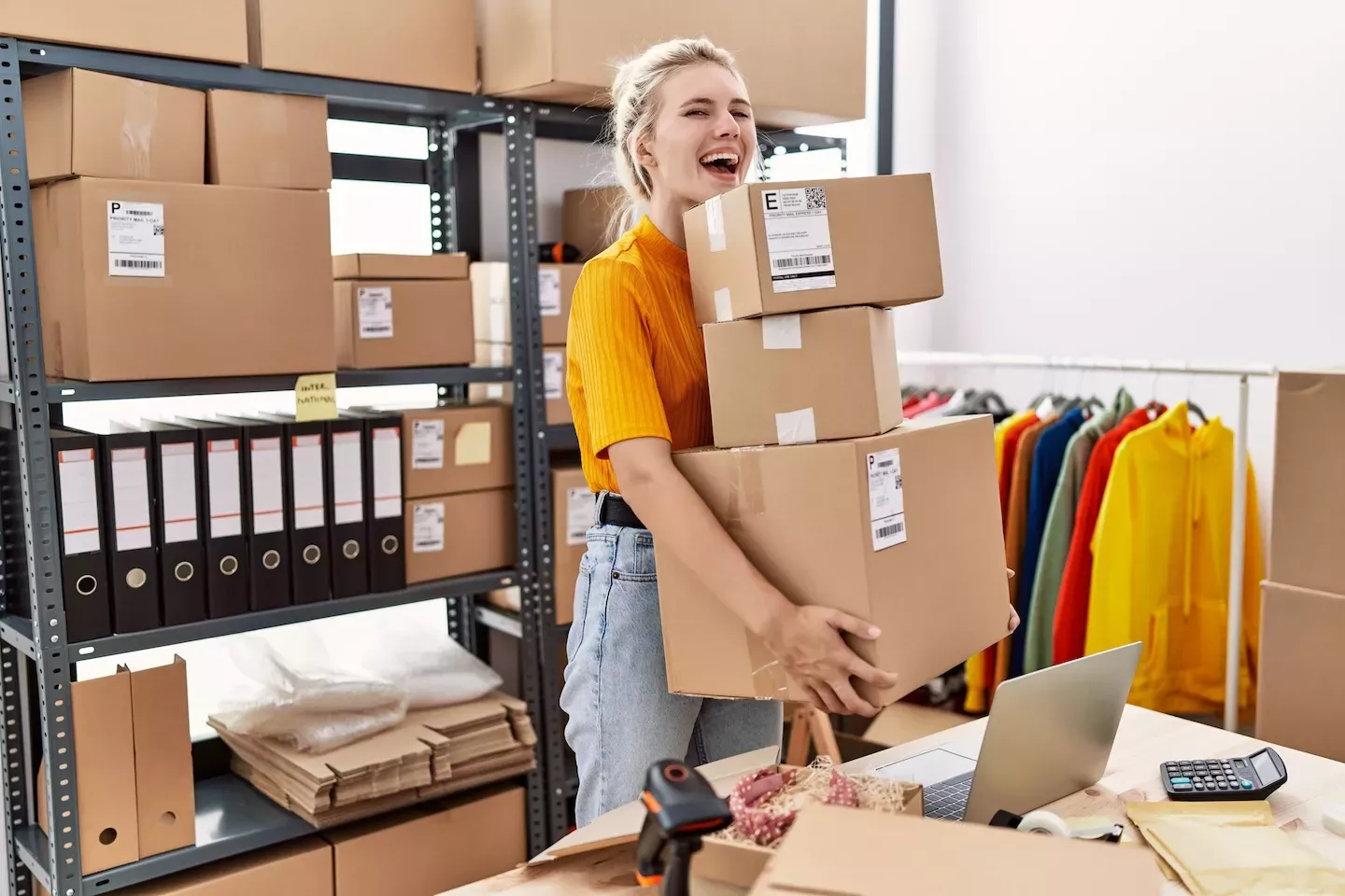 Woman shipping boxes Woman shipping boxes