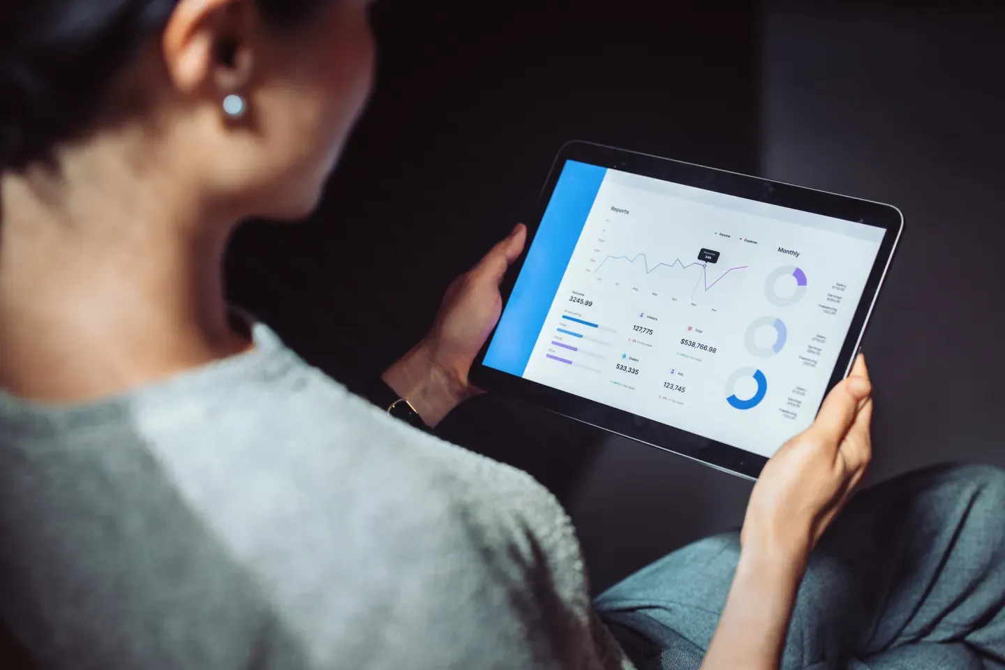Woman using tablet with program Woman using tablet with program