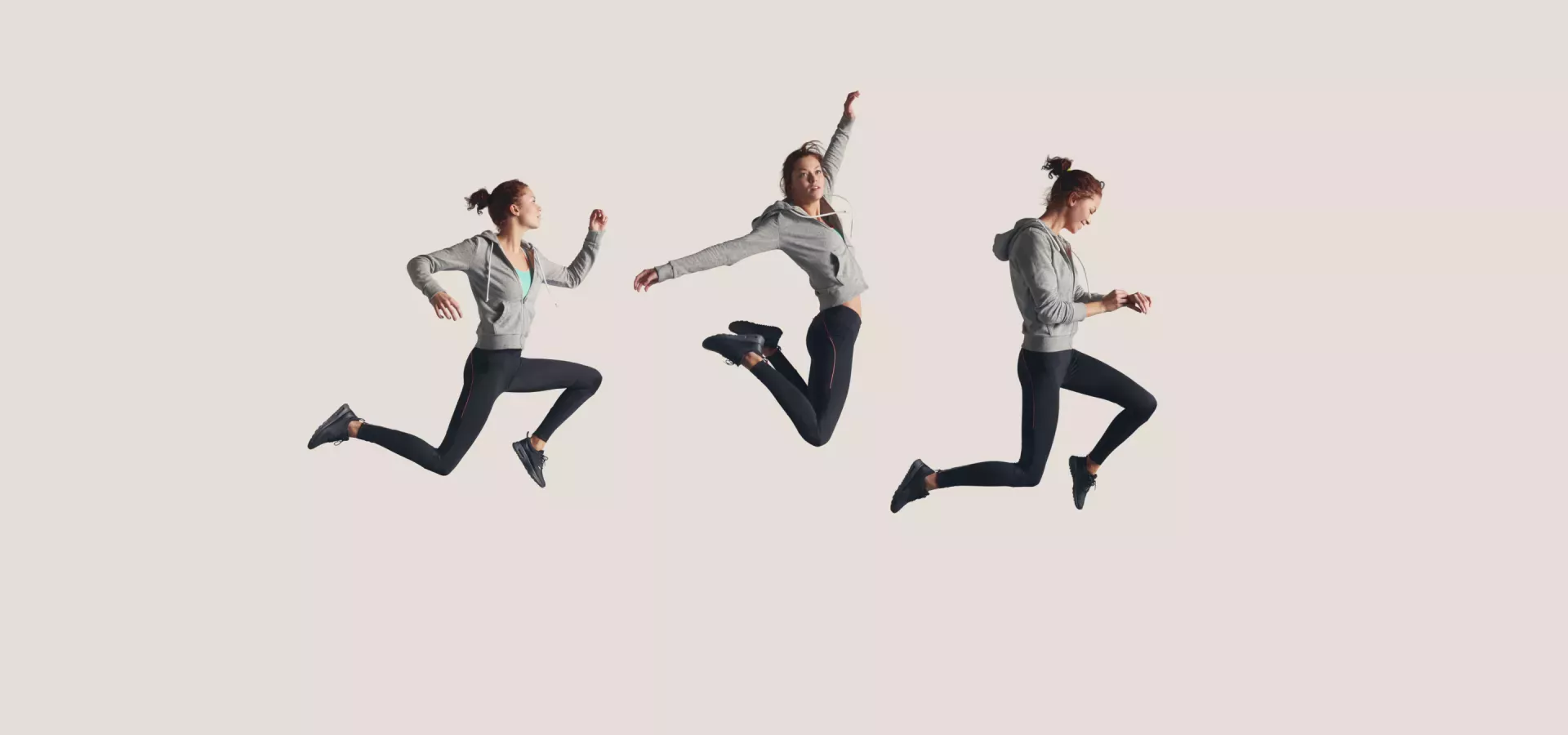 Action shot of woman running and jumping Action shot of woman running and jumping