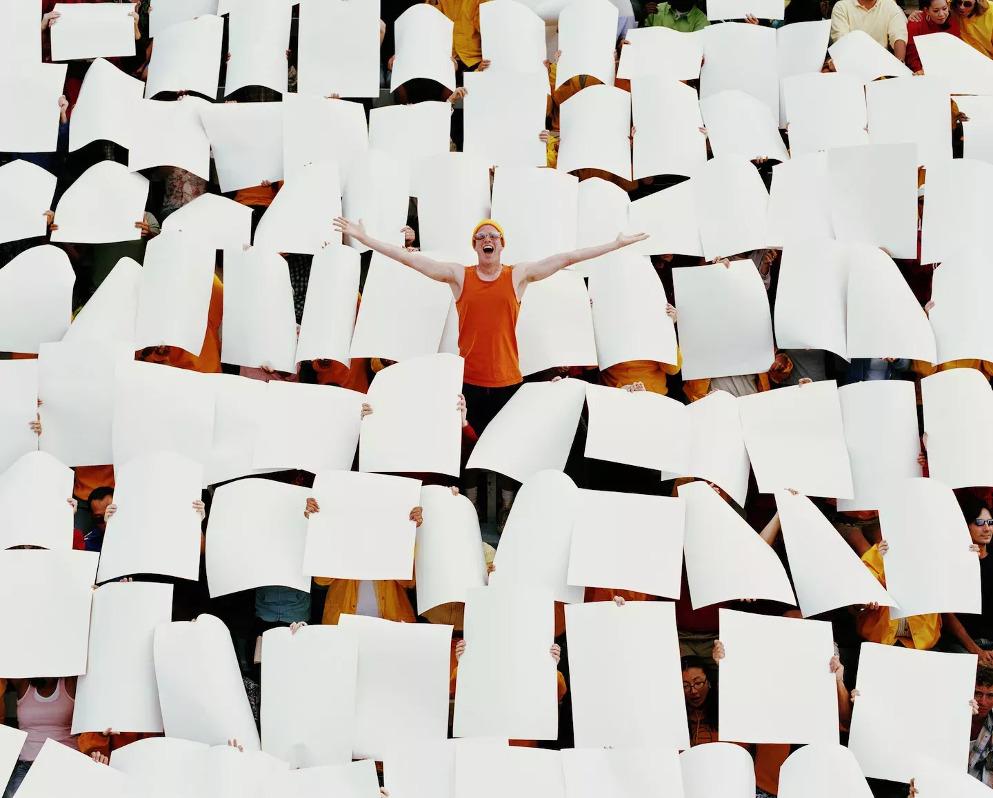 Person standing out in a crowd Person standing out in a crowd